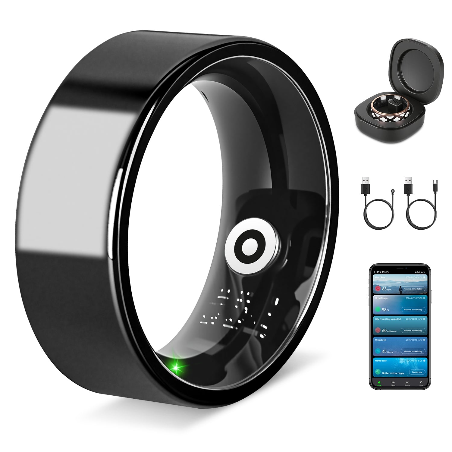 Smart Ring Health Tracker-Fitness ,Sleep ,Stress ,HRV Tracker With Charging Case Compatible With IOS & Android 7-Day Battery Life Size7 Size8 Size9 Size10