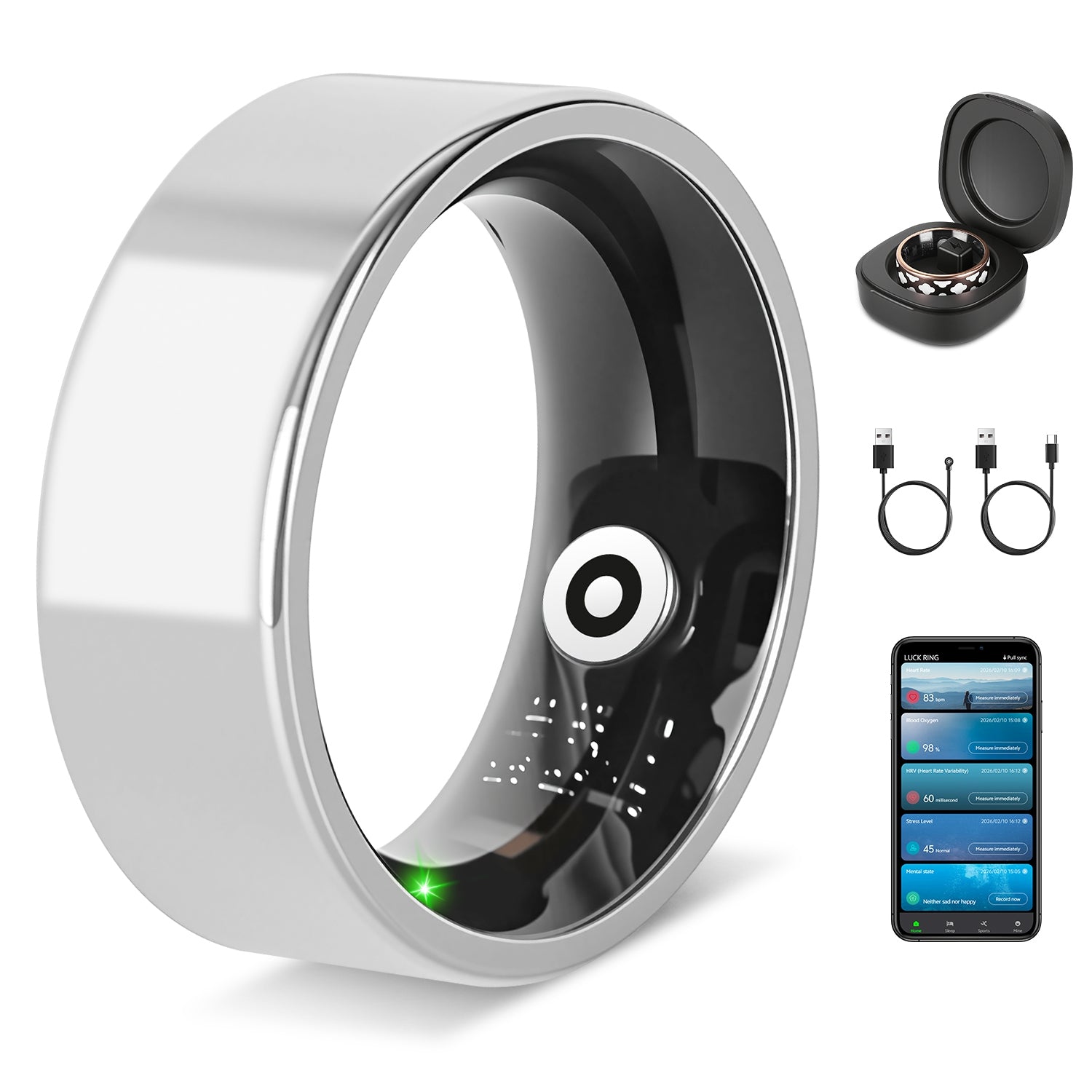 Smart Ring Health Tracker-Fitness ,Sleep ,Stress ,HRV Tracker With Charging Case Compatible With IOS & Android 7-Day Battery Life Size7 Size8 Size9 Size10