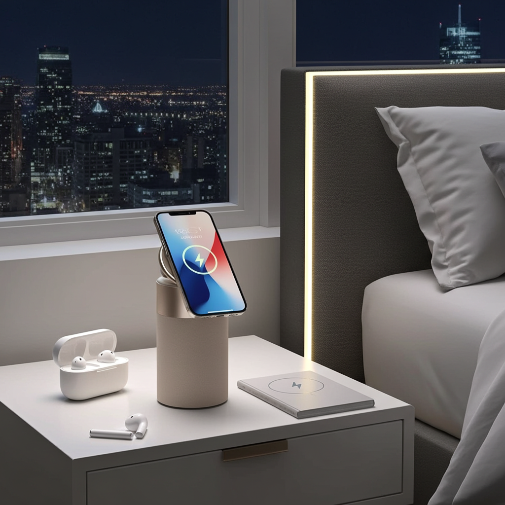 3 In 1 Multi-Function IPhone And AirPods Wireless Charger Portable Bluetooth Speaker With Touch Lamp For Home And Office